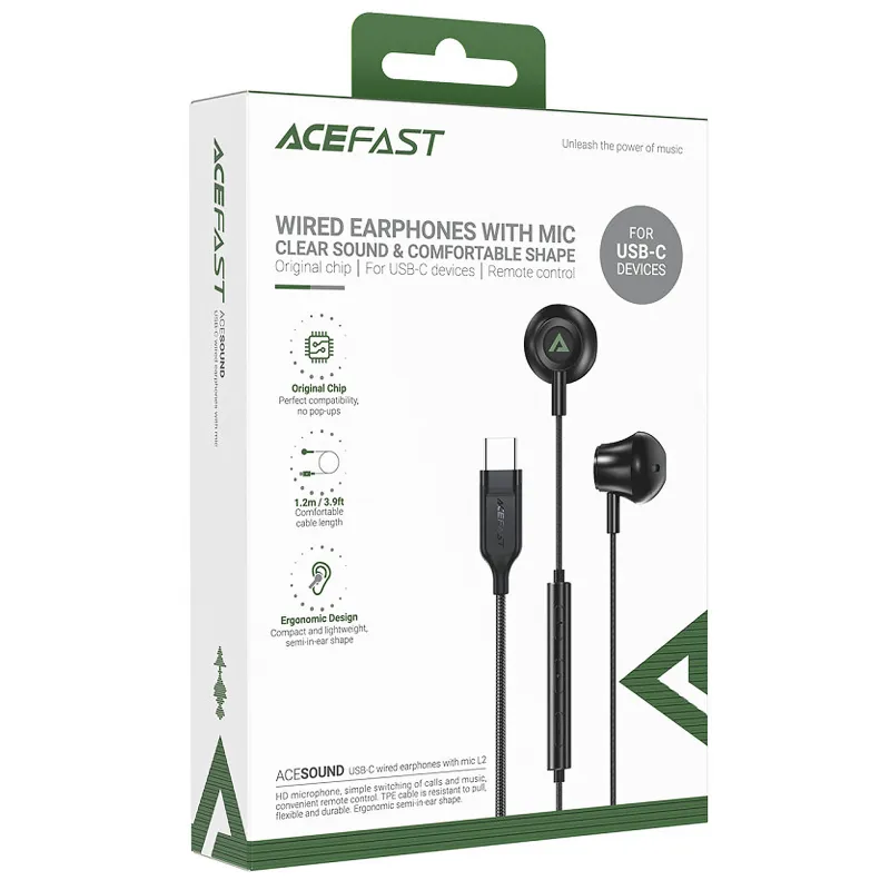 Навушники Acefast L2 (Type-C/1.2m) – Black. Фото 2 з 4