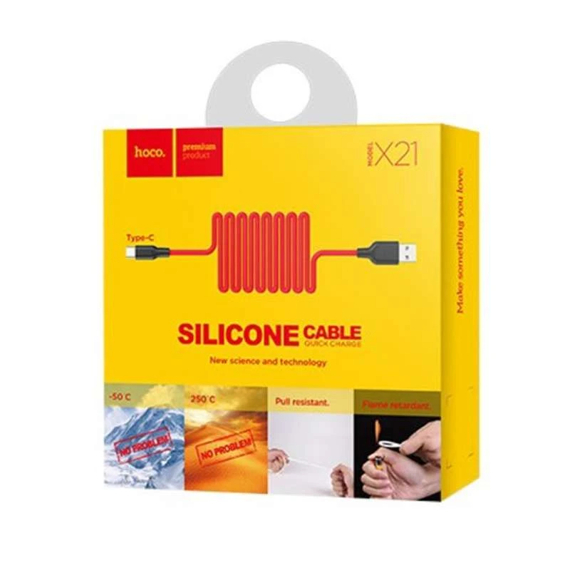 Дата кабель Hoco X21 Silicone Type-C Cable (1m) – Чорний / Червоний. Фото 6 з 6