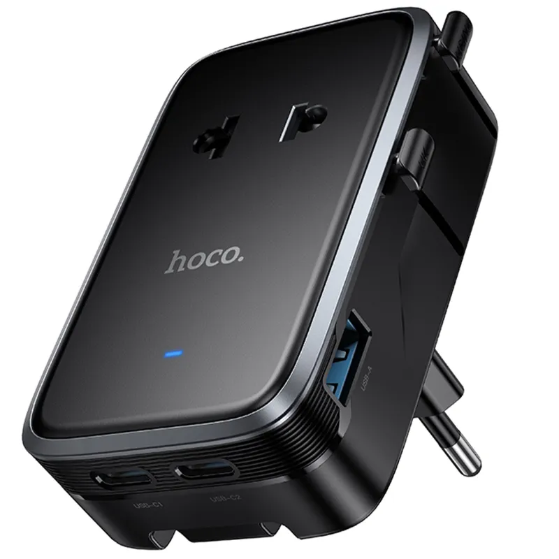 Сетевой универсальный переходник Hoco AC35 Capaz 15W + 1USB-A/2C – Black. Фото 1 из 6