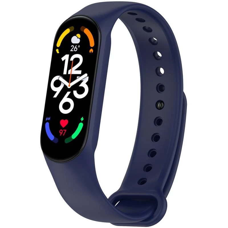 Силиконовый ремешок для Xiaomi Mi Band 7/6/5/4/3 – Темно-синий / Midnight blue. Фото 2 из 2