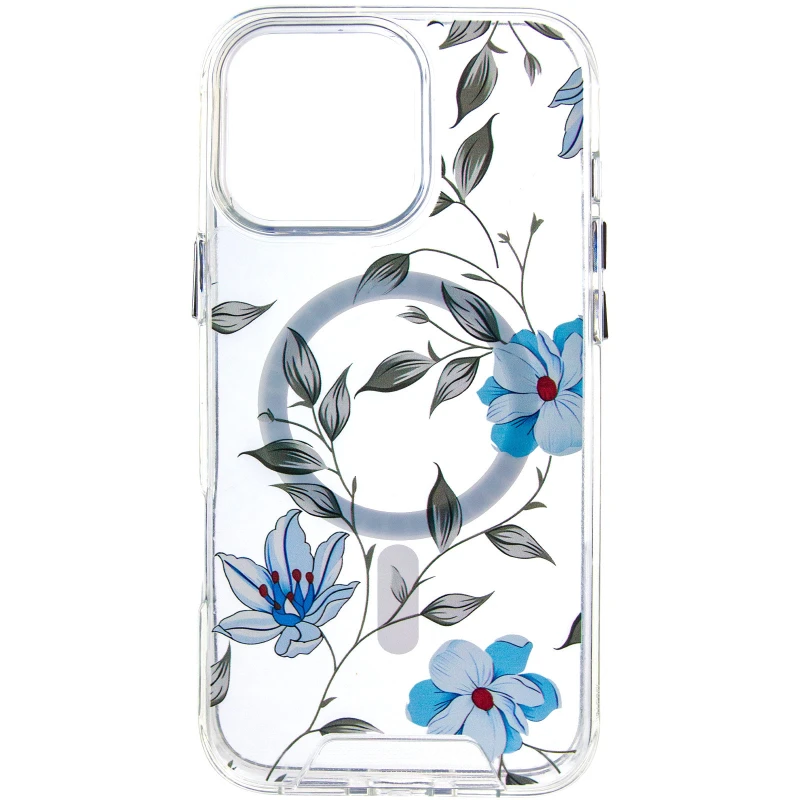 TPU+PC чохол Clear Garden with MagSafe для Apple iPhone 16 Pro – Blue Blossom. Фото 2 з 6
