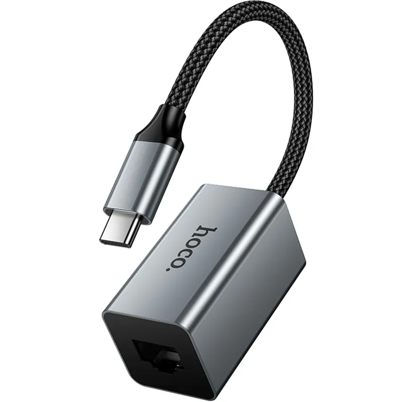Переходник Hoco UA48 Type-C to RJ45 100 Mbs (0.15m) – Metal gray. Фото 6 из 6