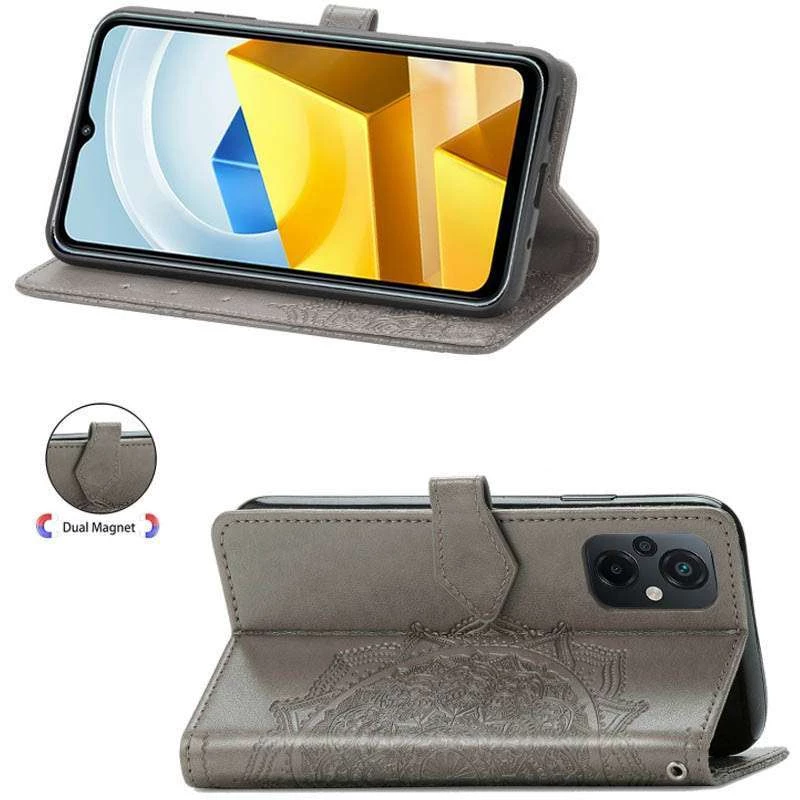 Шкіряний чохол-книжка Art Case з візитницею для Xiaomi Poco M5 – Сірий. Фото 3 з 3