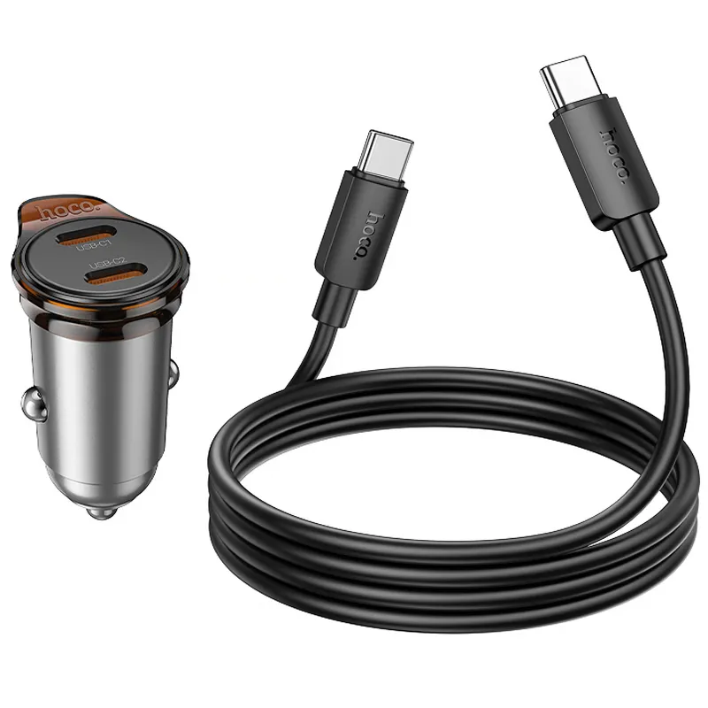 АЗП Hoco NZ16B Rigorous PD45W (2USB-C) + кабель Type-C to Type-C – Metal grey. Фото 7 з 7