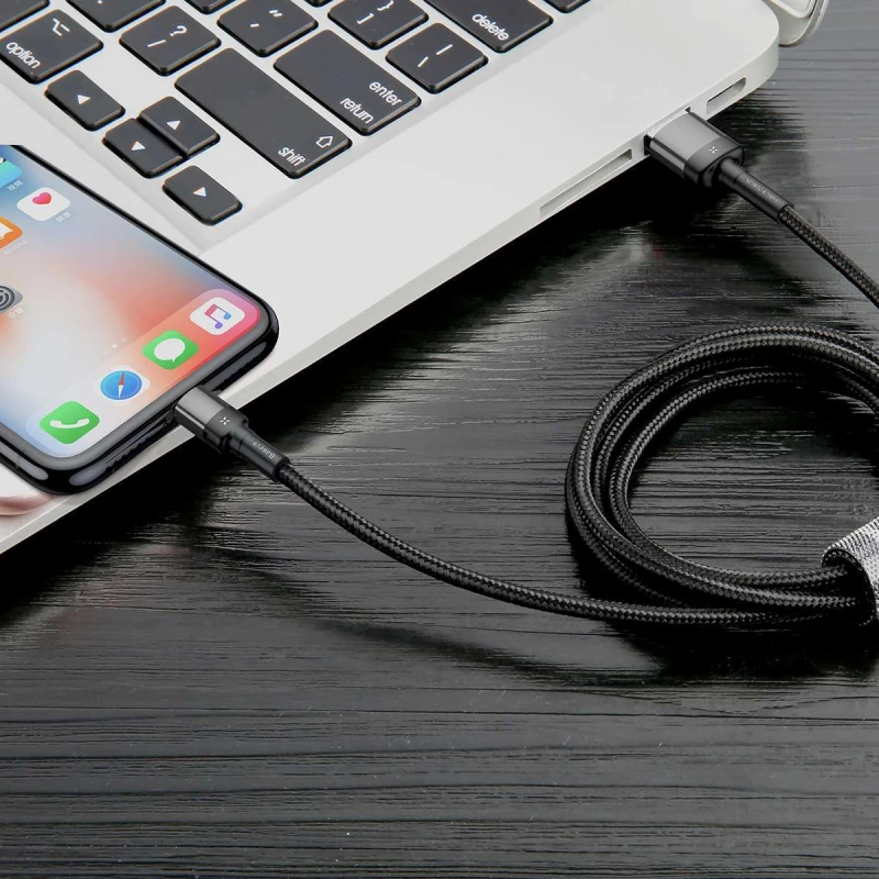 Дата кабель Baseus Cafule Lightning Cable Special Edition 2.4A (1m) – Сірий. Фото 4 з 5