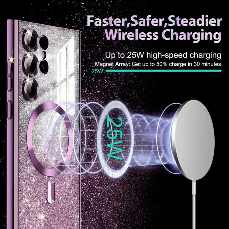 Чехол с блесками, защитными линзами на камеру и MagSafe для Samsung Galaxy S25 Ultra – Фиолетовый / Deep Purple. Фото 4 из 4