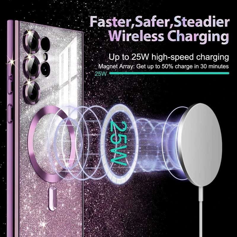 Чохол з блискітками, захисними лінзами на камеру та MagSafe на Samsung Galaxy S26 Ultra – Фіолетовий / Deep Purple. Фото 4 з 4