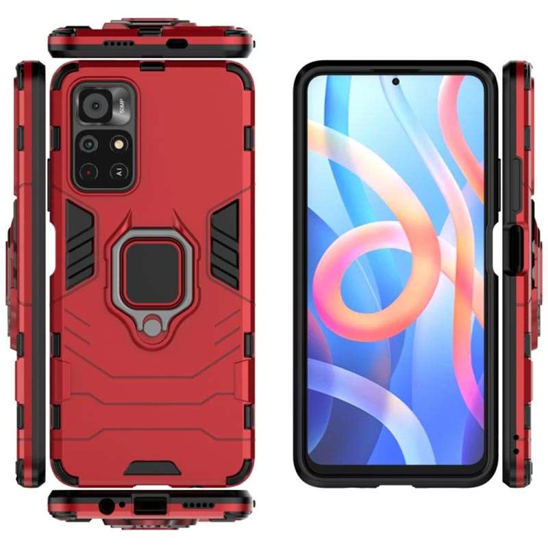 Протиударний чохол Transformer з кільцем на Xiaomi Poco M4 Pro 5G – Червоний / Dante Red. Фото 3 з 5