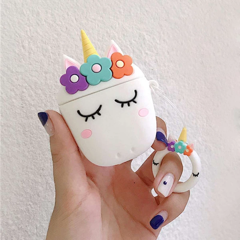 Силиконовый футляр Sleep Unicorn series для наушников AirPods 1/2 + кольцо – Белый. Фото 5 из 5