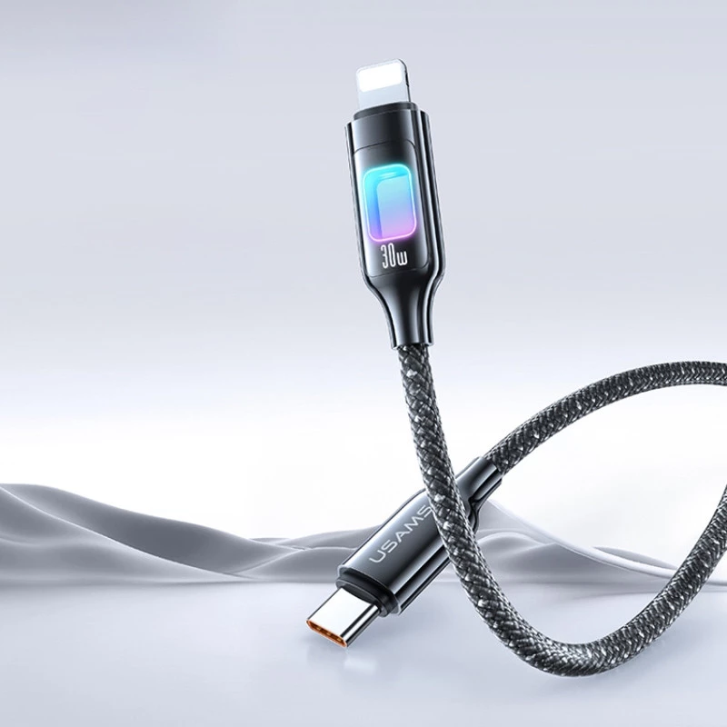 Дата кабель Usams US-SJ749 With Colorful Light TC Ser. Type-C to Lightning 30W (1.2m) – Tarnish. Фото 3 з 5