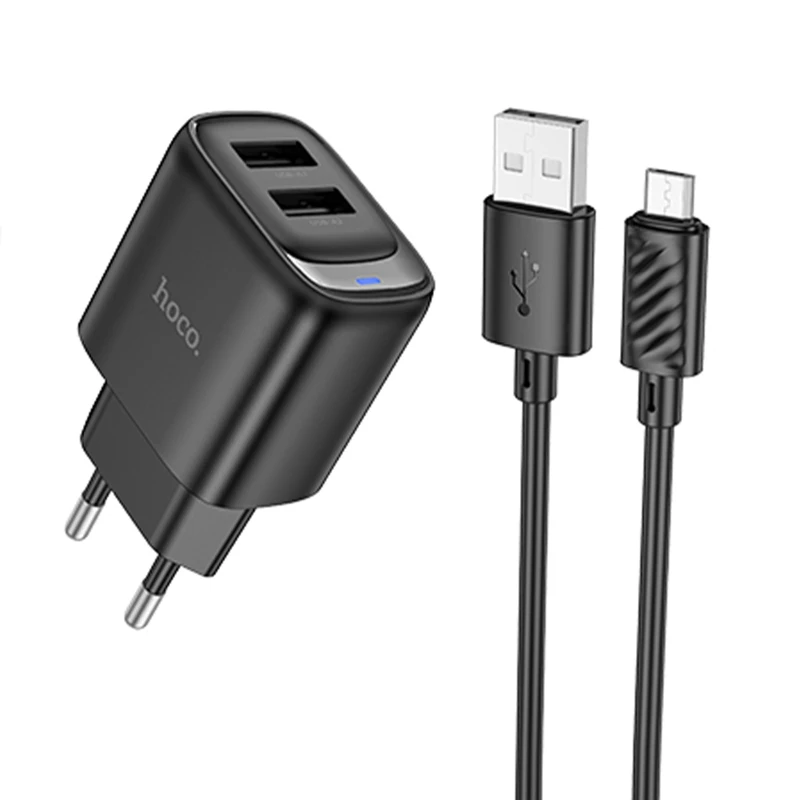 МЗП Hoco C141A Smart 2.1A (2USB-A) + кабель USB to MicroUSB фото 1 з 1