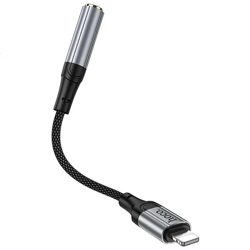 Аудіо кабель Aux Hoco LS36A Fresh 3.5mm to Lightning (0.12m) – Metal gray. Фото 4 з 5