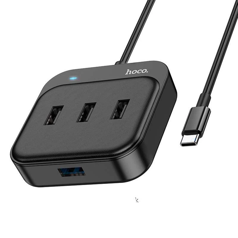 

Переходник HUB Hoco HB31 Easy 4-in-1 (Type-C to USB2.0*3) (L=0.2m) (Black)