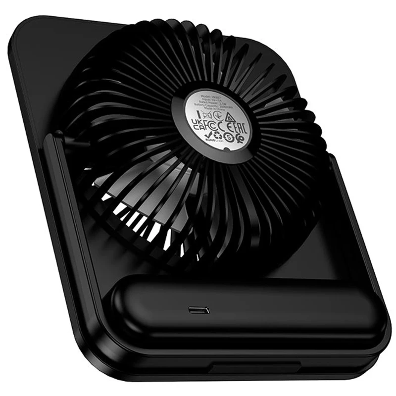Портативний вентилятор Hoco HX607 handheld folding fan 2000 mAh – Black. Фото 3 з 4
