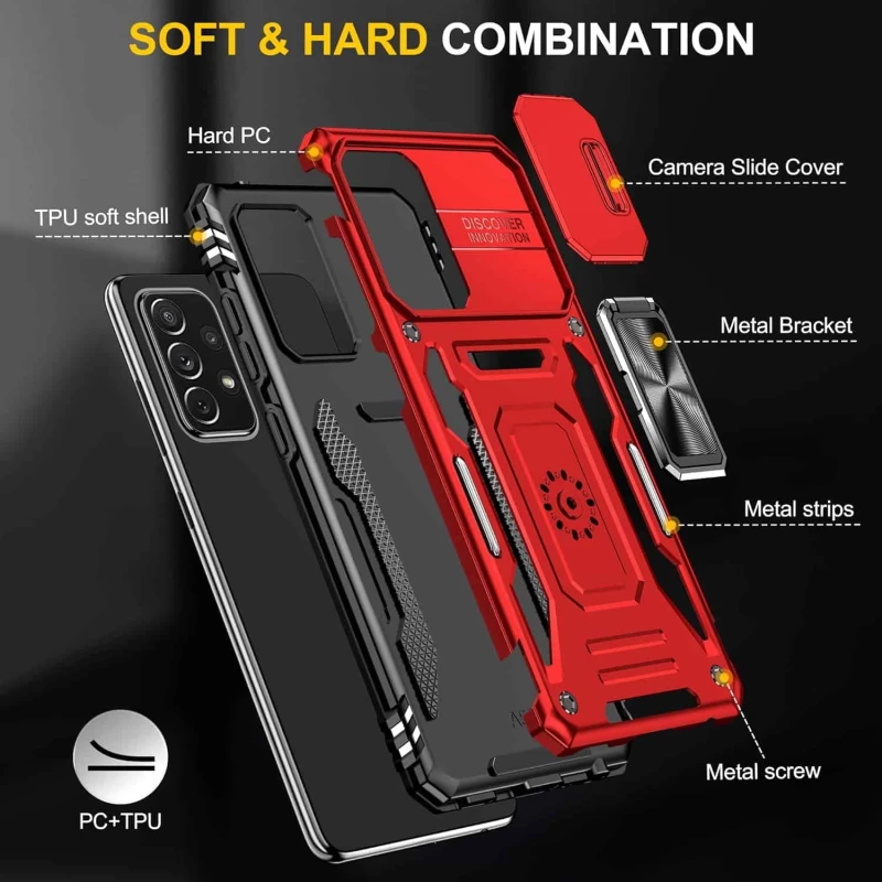 Ударопрочный чехол Square Ring c шторкой на камеру для Samsung Galaxy A73 5G – Красный / Red. Фото 7 из 9