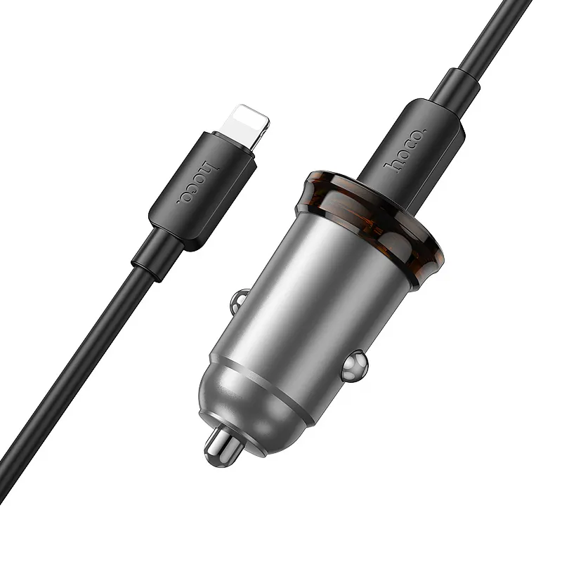 АЗП Hoco NZ16B Rigorous PD45W (2USB-C) + кабель Type-C to Lightning – Metal grey. Фото 5 з 5