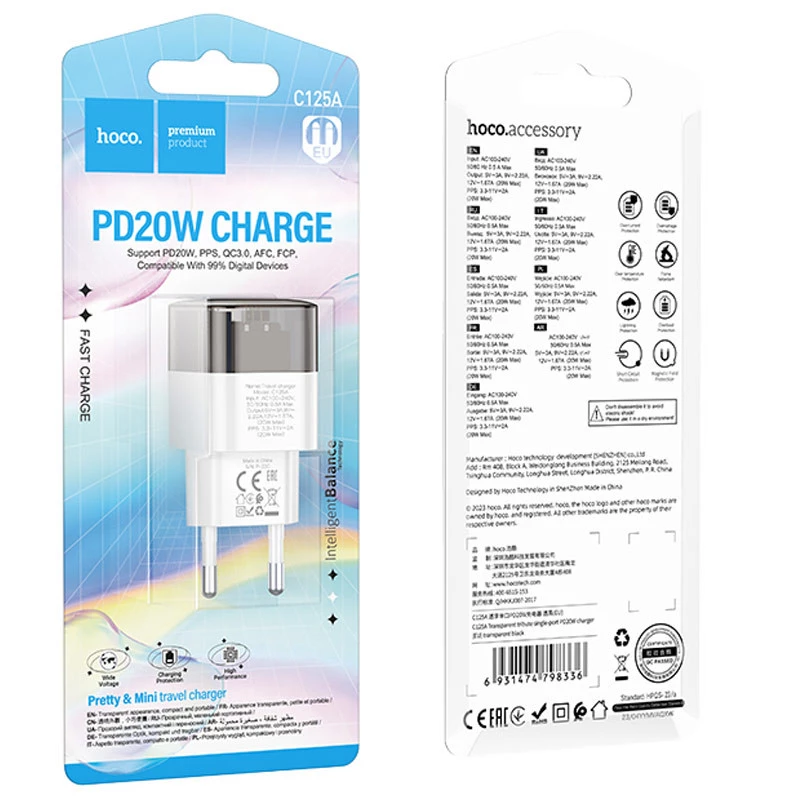 МЗП Hoco C125A Transparent 1C PD20W – Transparent black. Фото 3 з 4