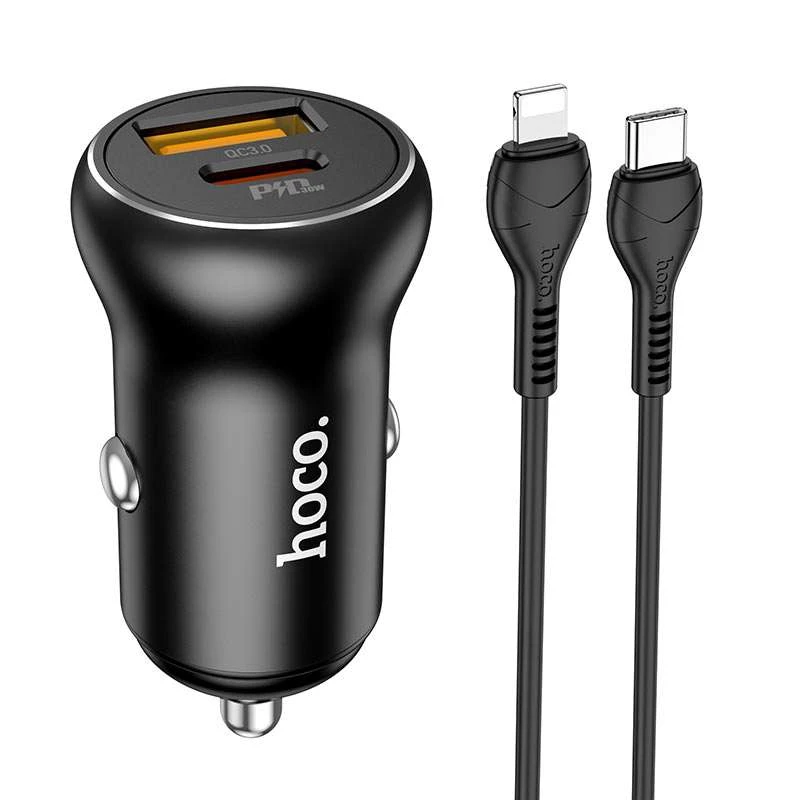 

АЗП Hoco NZ5 Smooth road PD30W + QC3.0 + Type-C to Lightning (Чорний)
