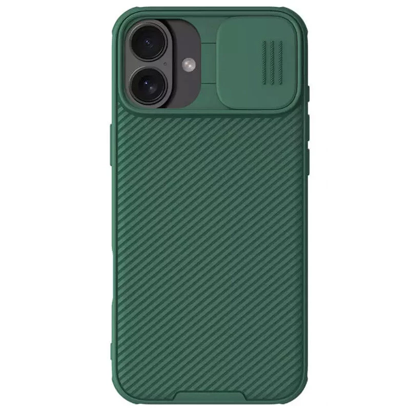 Карбоновая накладка Nillkin Pro со шторкой для камеры для Apple iPhone 16 – Deep Green. Фото 1 из 5