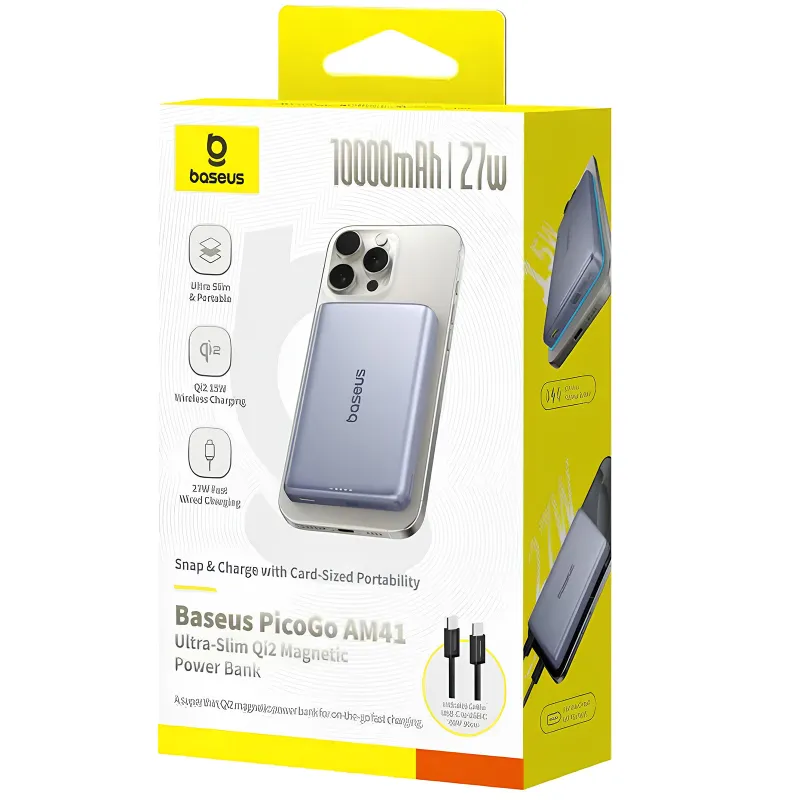 Портативний ЗП Power Bank Baseus PicoGo AM41 Ultra-Slim 27W c БЗП 10000 mAh (E0027200) – Gray. Фото 3 з 3