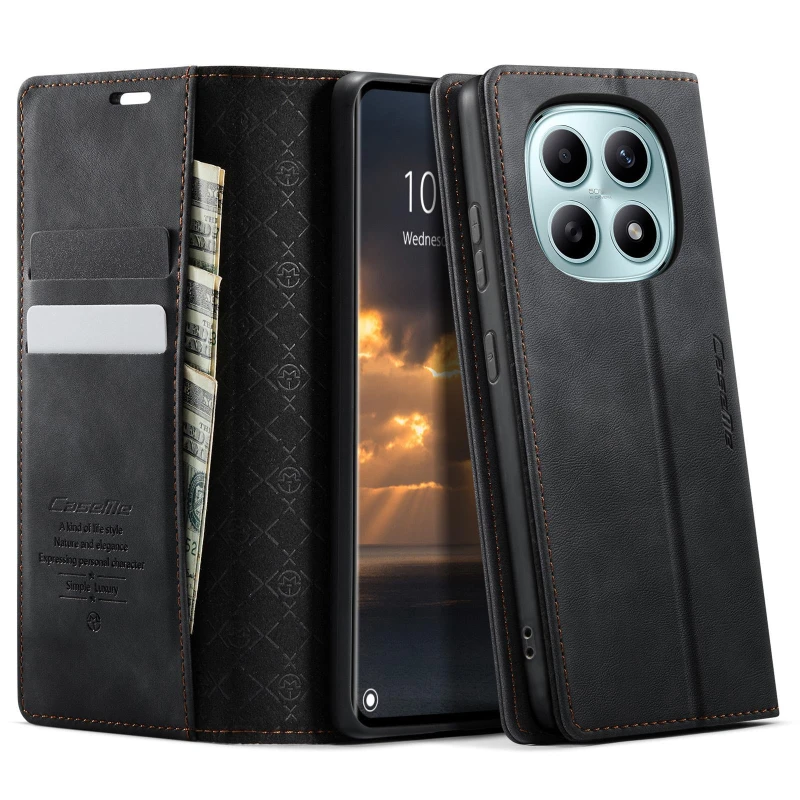 Шкіряний чохол-книжка CaseMe Velvet Matte для Xiaomi Redmi Note 15 Pro 5G – Black. Фото 2 з 5