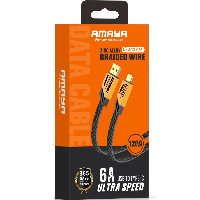 Дата кабель Amaya C33 USB to Type-C 6A (1.2m) – Yellow. Фото 2 з 2