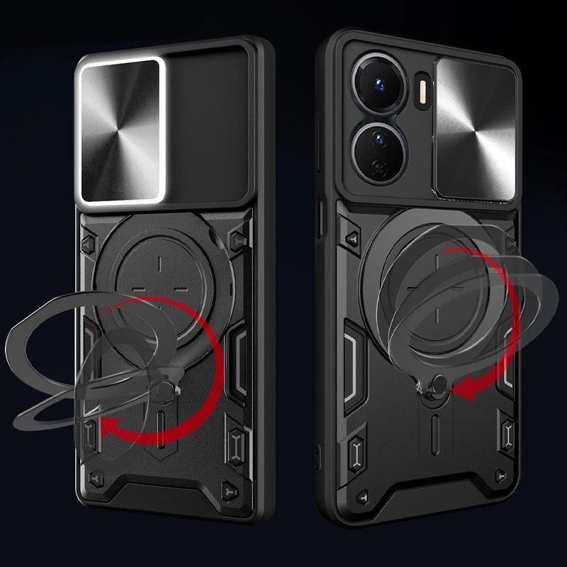 Ударостійкий чохол Bracket Ringstand із захисною шторкою для камери на Xiaomi Redmi 13C – Black. Фото 11 з 13