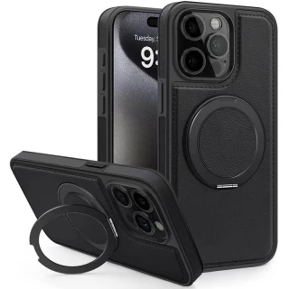 Кожаная ретро накладка с кольцом и Magnetic Safe для Apple iPhone 15 Pro (6.1") фото 1 из 4