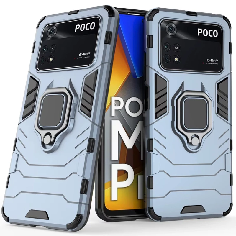 Протиударний чохол Transformer з кільцем на Xiaomi Poco M4 Pro 4G – Сірий / Metal slate. Фото 2 з 3