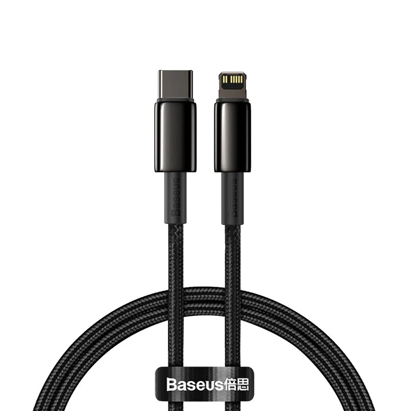 Дата кабель Baseus Tungsten Gold Type-C to Lightning PD 20W (2m) (CATLWJ) – Черный. Фото 1 из 5