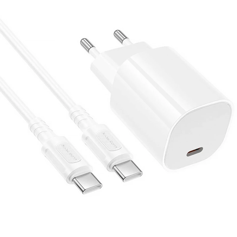 МЗП Borofone BA103A Pudding PD20W (1USB-C) + кабель Type-C to Type-C – White. Фото 3 з 6