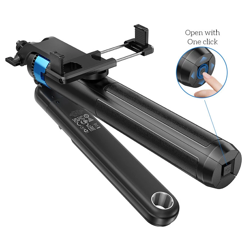 Монопод для селфі Hoco K22 Anti-shake з триногами + знімний BT пульт – Black. Фото 6 з 7