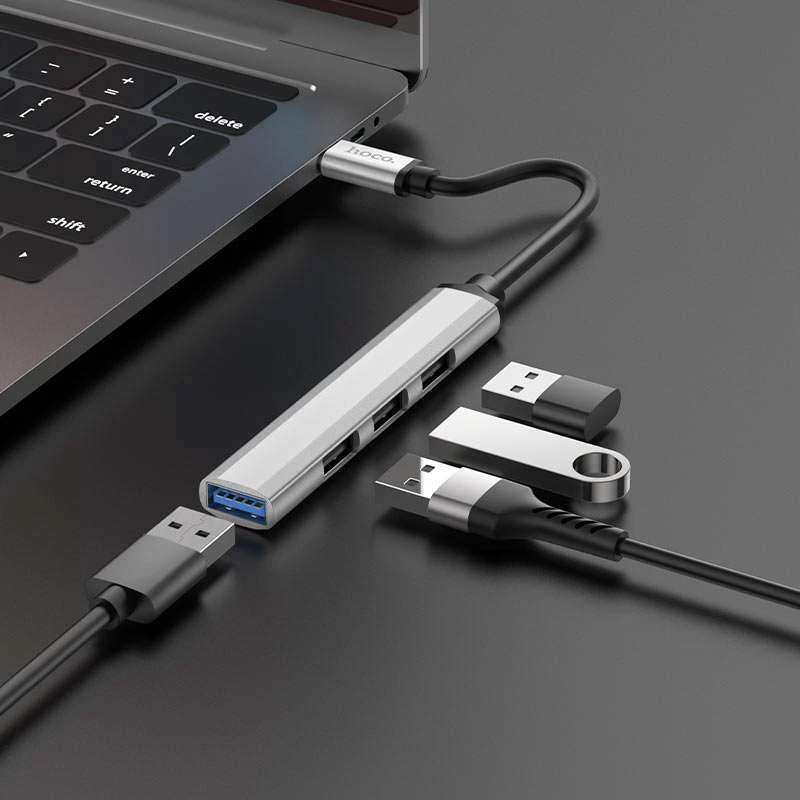 Переходник Hoco HB26 4in1 (Type-C to USB3.0+USB2.0*3) – silver. Фото 5 из 6