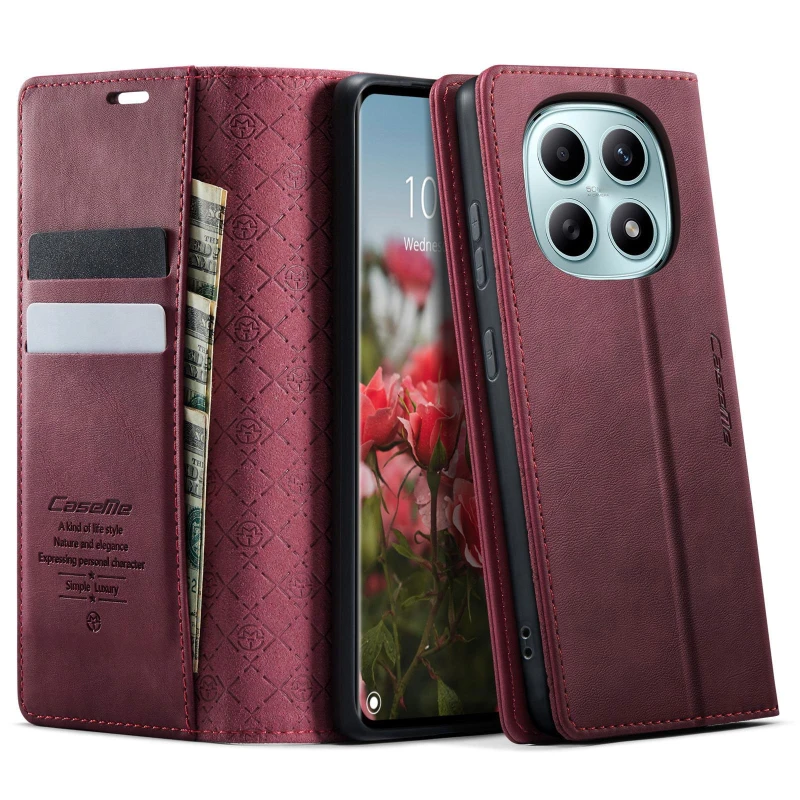 Шкіряний чохол-книжка CaseMe Velvet Matte для Xiaomi Redmi Note 15 Pro 5G – Red. Фото 2 з 5
