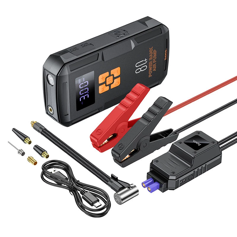 Пусковое пристрій (бустер) для автомобіля Hoco QS2 Land Jump Starter and Air Pump 8000 mAh – Black. Фото 6 з 8