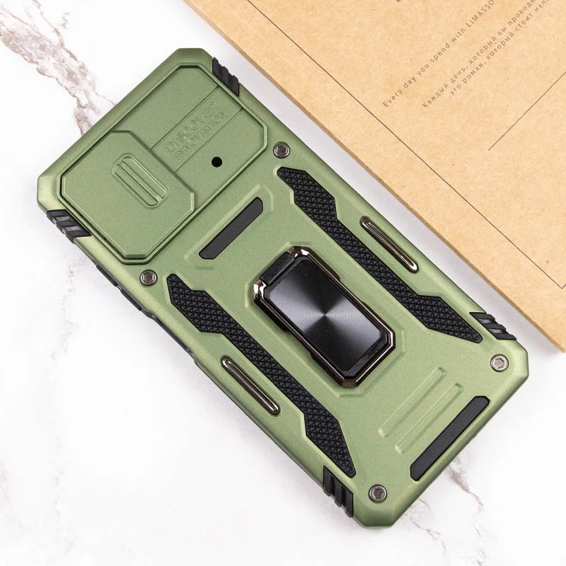 Ударостійкий чохол Square Ring зi шторкою на камеру на Xiaomi Redmi Note 12 Pro 5G – Оливковий / Army Green. Фото 6 з 6