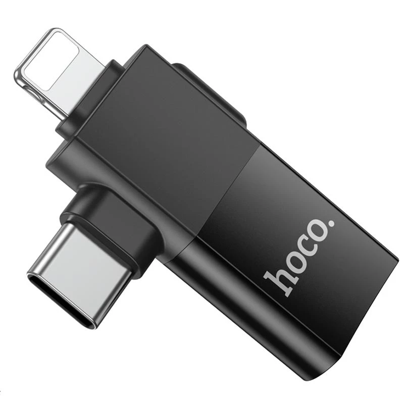 Перехідник Hoco UA17 2in1 Lightning Male/Type-C Male to USB female – Black. Фото 3 з 6