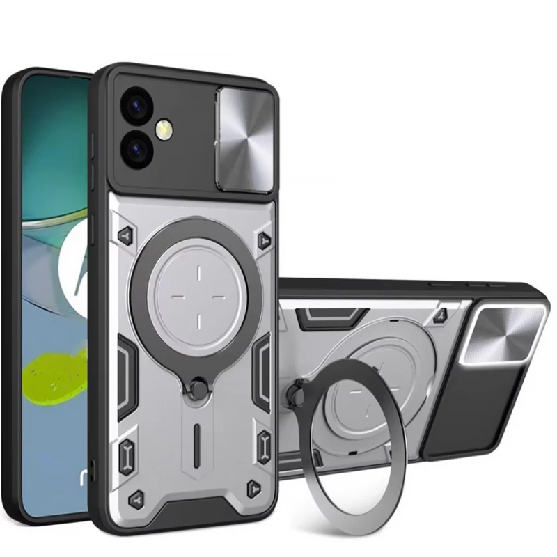 Ударопрочный чехол Bracket Ringstand с защитной шторкой для камеры для Samsung Galaxy A07 – silver. Фото 1 из 1