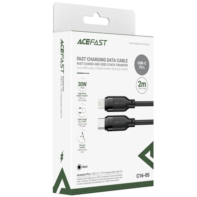 Дата кабель Acefast C16-05 Type-C to Lightning 30W (2m) – Black. Фото 6 з 6