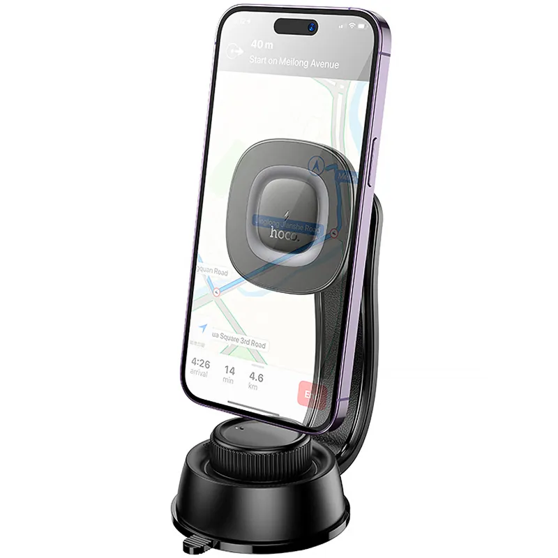 Автотримач з БЗП Hoco HW31 Crown Magnetic Wireless Charging 15W – Black / Metal gray. Фото 4 з 6