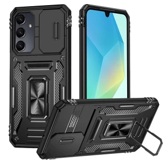Ударопрочный чехол Square Ring c шторкой на камеру для Samsung Galaxy A36 5G — Черный / Black