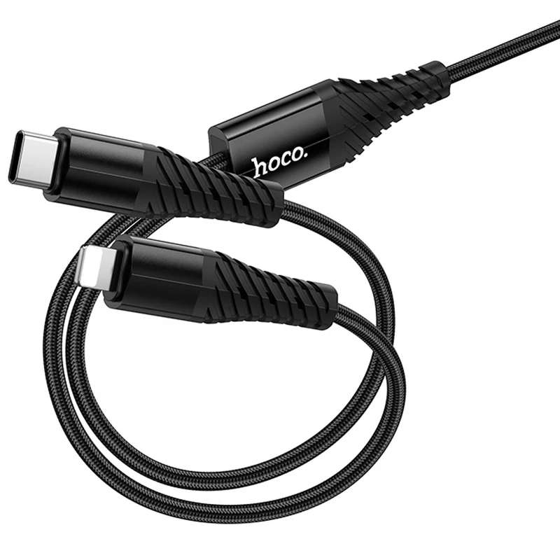 Дата кабель Hoco X123 Victory 2in1 Type-C to Lightning/Type-C 3A (1m) – Black. Фото 5 з 6
