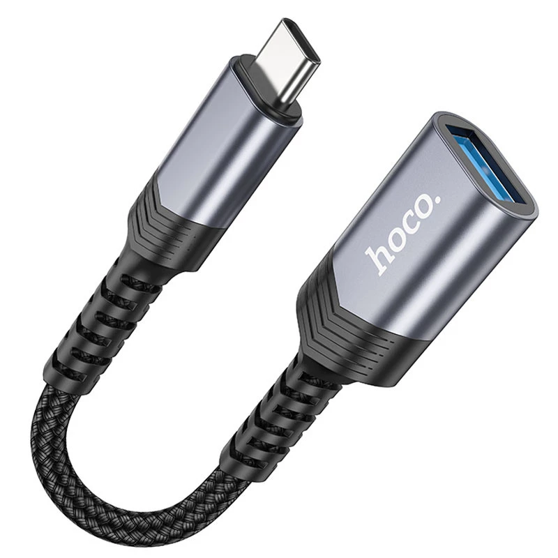 Переходник Hoco UA24 Type-C male to USB female 3.0 – Metal gray. Фото 2 из 6
