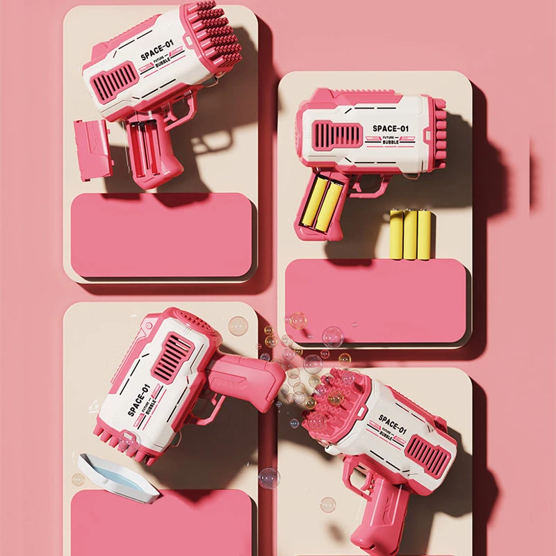 Пістолет для мильних бульбашок Bubble Gun 698-20 з насадками на 32/45 отворів 50ml – Pink. Фото 4 з 5