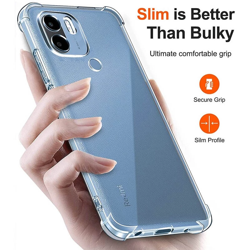 Ультратонкий силіконовий чохол GETMAN з критими бортами та камерою для Xiaomi Redmi A1+ / Poco C50 / A2+ – Безбарвний (прозорий). Фото 2 з 7