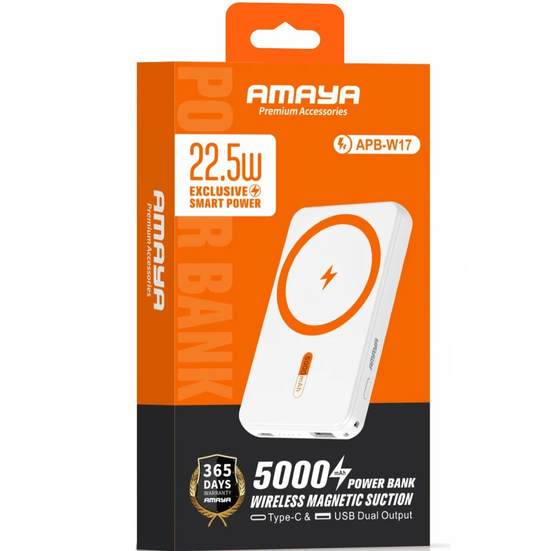Портативное ЗУ Power Bank Amaya W17 15W+PD22.5W с БЗУ 5000 mAh – White. Фото 2 из 2