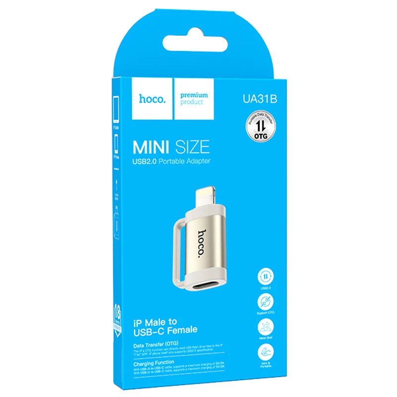 Перехідник Hoco UA31B OTG Lightning male to Type-C female – Gray. Фото 5 з 5