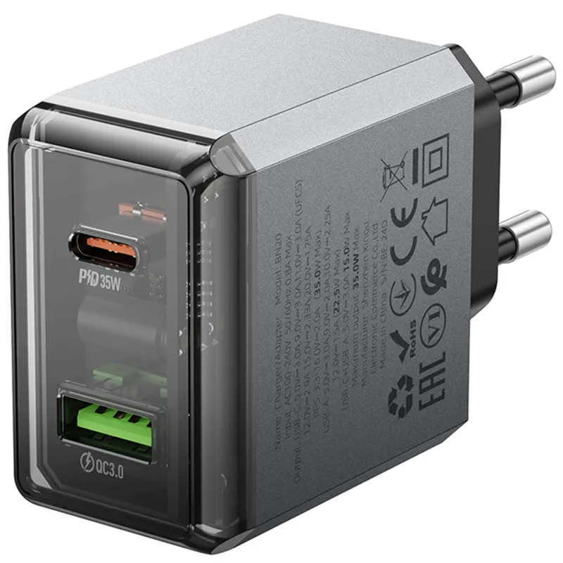 МЗП Borofone BN20 Lena PD35W+QC3.0 (1USB-A/1C) – Metal gray. Фото 3 з 5