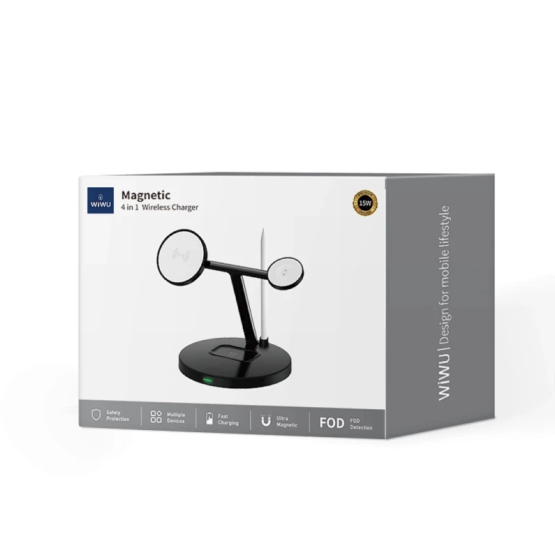 БЗУ WIWU Wi-W032 Magnetic 4 in 1 Cableless Charger – Black. Фото 4 из 4