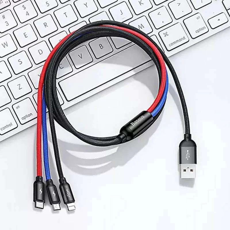Дата кабель Baseus Three Primary Colors 3-in-1 (0.3m) – Чорний. Фото 5 з 6